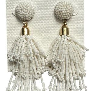 Panacea White Beaded Tassel Earrings NEW 3" Long White Iridescent Glass Beads
